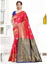 Top Dyed Silk Pink Traditional Wear Weaving Saree